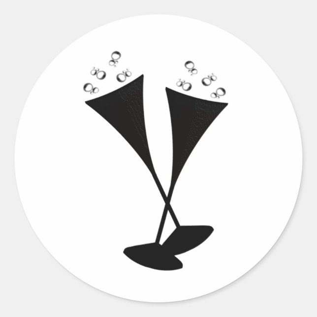 Adesivo Redondo Flautas de Champanhe em Preto e Branco (Frente)