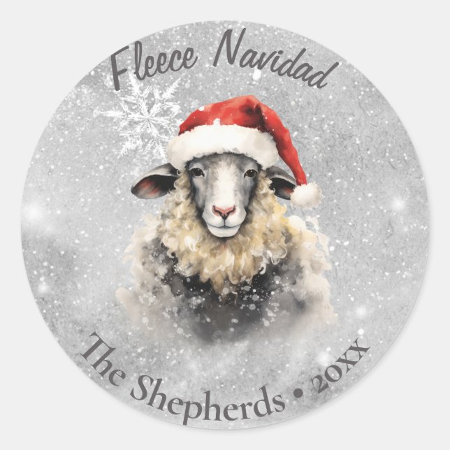 Adesivo Redondo Fleece Navidad Sheep Snowy Natal (Frente)