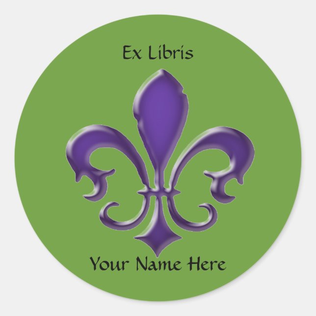 Adesivo Redondo Fleur-de-Lis-1 Ex Libris Bookplate (Frente)