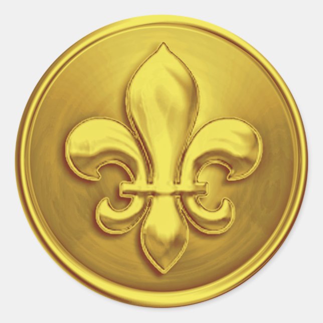 Adesivo Redondo Fleur de Lis Amarelo Envelope Selo Emboscada (Frente)