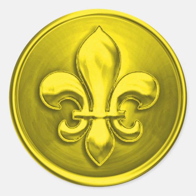 Adesivo Redondo Fleur de Lis Amarelo Envelope Selo Emboscada (Frente)