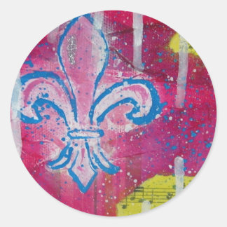 Adesivo Redondo Fleur de Lis com magenta, azul e amarelo