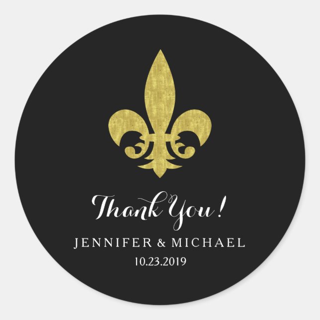 Adesivo Redondo Fleur de Lis, Dourada Elegante, para casamentos de (Frente)