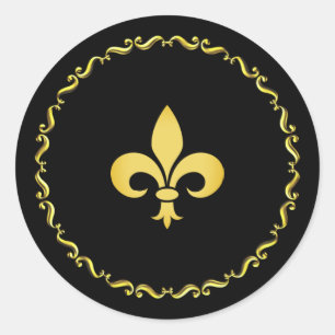 Adesivo Redondo Fleur de Lis Dourada em Preto