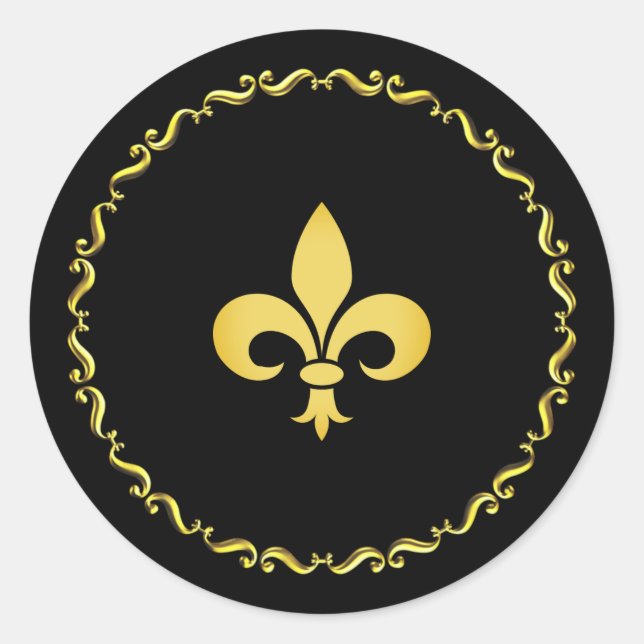 Adesivo Redondo Fleur de Lis Dourada em Preto (Frente)