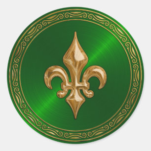 Adesivo Redondo Fleur de Lis e Selo de Envelope Green Sheen e Dour