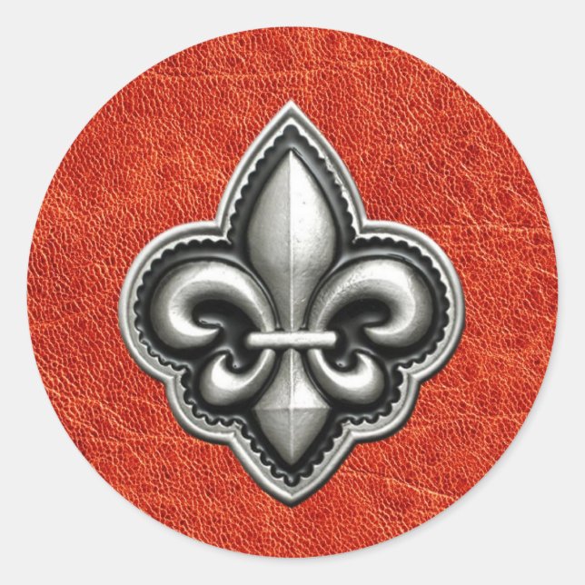 Adesivo Redondo Fleur de Lis em Red Leather Look (Frente)