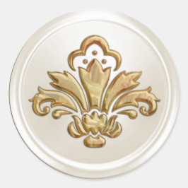 Adesivo Redondo Fleur de Lis Envelope Fleur de Ivory e Dourada
