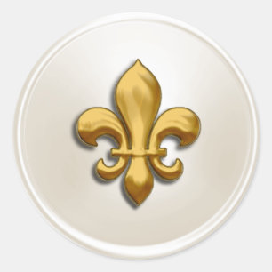 Adesivo Redondo Fleur de Lis Envelope Seal de Ivory e Dourado