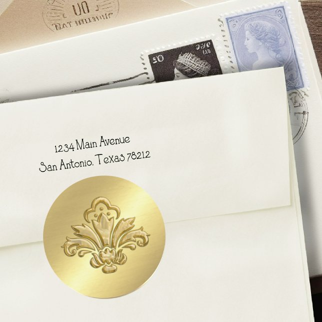 Adesivo Redondo Fleur de Lis Envelope Seal Dourado (Criador carregado)