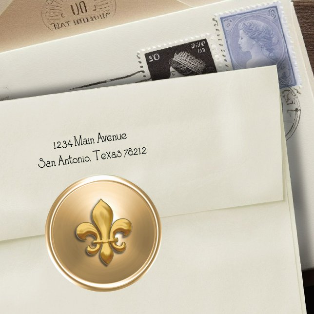 Adesivo Redondo Fleur de Lis Envelope Seal Dourado (Criador carregado)