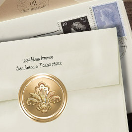 Adesivo Redondo Fleur de Lis Envelope Seal Dourado