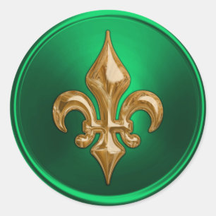 Adesivo Redondo Fleur de Lis Envelope Seal verde e Dourado