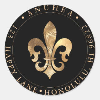 ADESIVO REDONDO FLEUR DE LIS | FAUX DOURADO DAMASK