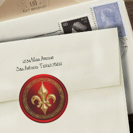 Adesivo Redondo Fleur de Lis, Fleur de Lis, Seal de Envelope Verme