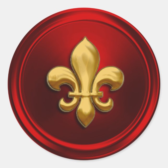 Adesivo Redondo Fleur de Lis, Fleur de Lis, Seal de Envelope Verme (Frente)
