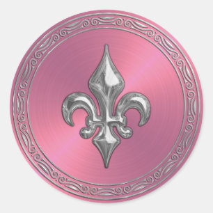 Adesivo Redondo Fleur de Lis, Flor de Envelope Rosa,