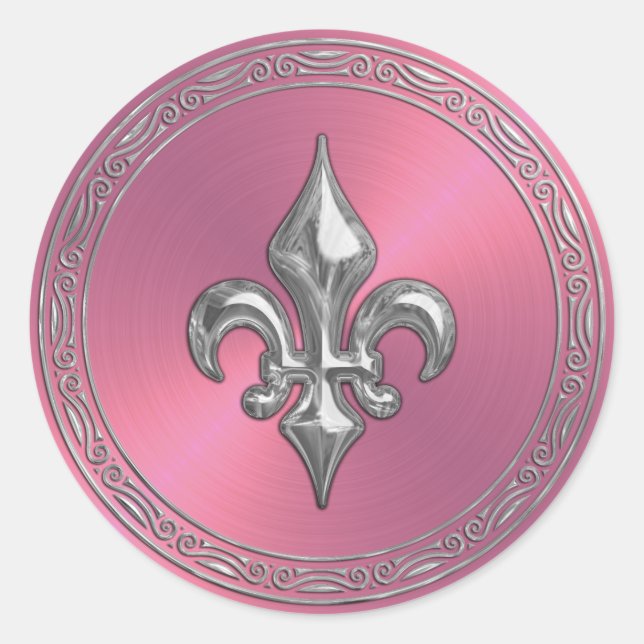 Adesivo Redondo Fleur de Lis, Flor de Envelope Rosa, (Frente)