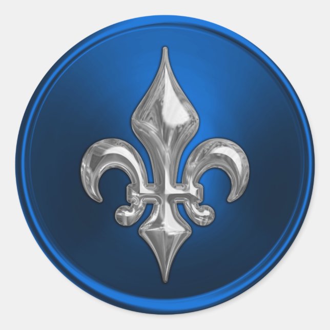 Adesivo Redondo Fleur de Lis, Flor de Lis, azul e prata (Frente)