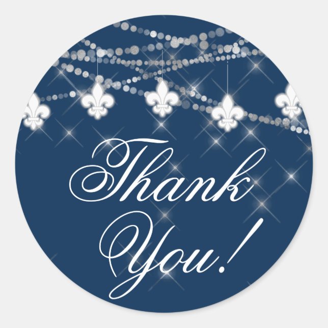 Adesivo Redondo Fleur de Lis Luzes Azul Marinho | Rústico Obrigado (Frente)