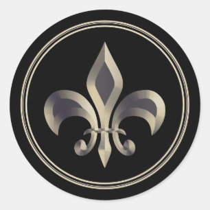 Adesivo Redondo Fleur de Lis Metálico Dourado