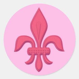 Adesivo Redondo Fleur de Lis no Rosa de Fuchsia, Rosa claro
