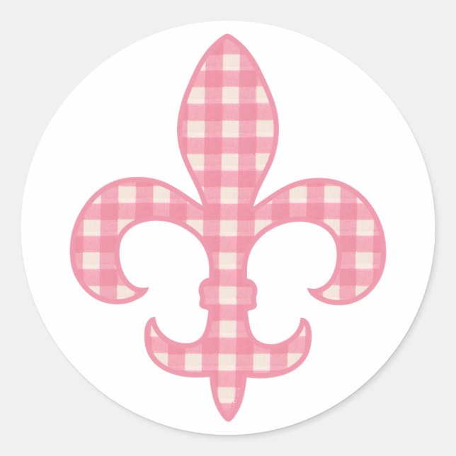 Adesivo Redondo Fleur de lis Pink Gingham (Frente)