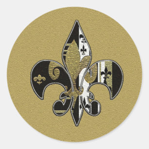 Adesivo Redondo Fleur de lis preta e autocolantes de ouro