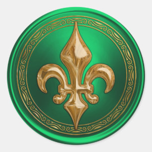 Adesivo Redondo Fleur de Lis, selo verde e Dourado