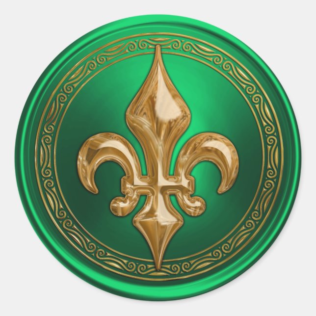 Adesivo Redondo Fleur de Lis, selo verde e Dourado (Frente)