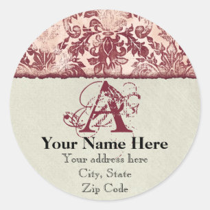 Adesivo Redondo Fleur di Lys Damask Red Address Stickers