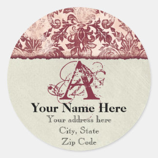 Adesivo Redondo Fleur di Lys Damask Red Address Stickers