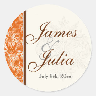 Adesivo Redondo Fleur di Lys Damask - Selo de Casamento Laranja