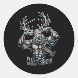 Adesivo Redondo Flexin Através Da Snow Funny Christmas Gym Workou