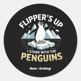 Adesivo Redondo Flippers Engraçados, Prendam-Se Com Os Pinguins