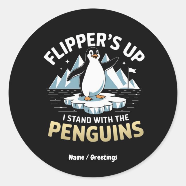 Adesivo Redondo Flippers Engraçados, Prendam-Se Com Os Pinguins (Frente)