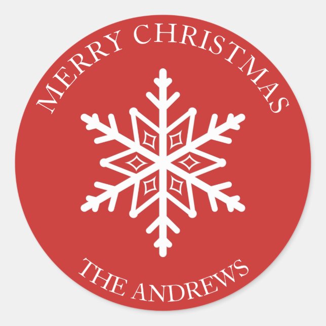 Adesivo Redondo Floco de Envelope de Natal Red e White Snowflake (Frente)