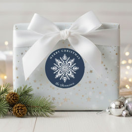 Adesivo Redondo Floco de Neve Azul Marinho Natal Personalizado Fer