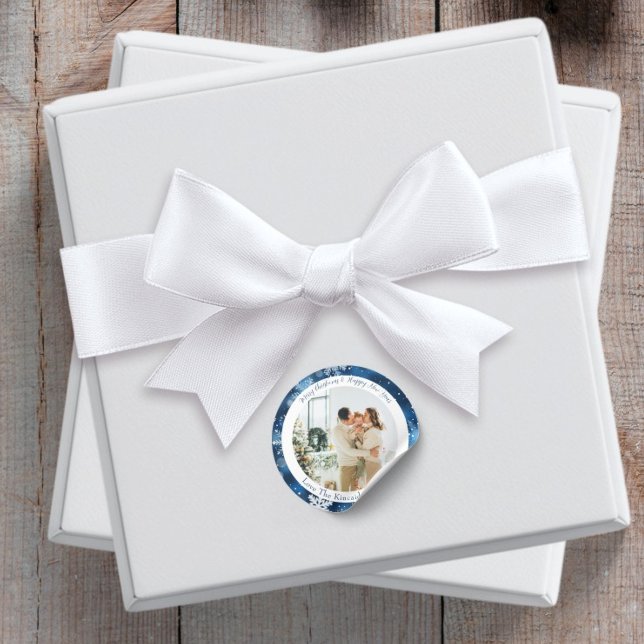 Adesivo Redondo Floco de neve azul redondo Vinheta de Natal (Criador carregado)