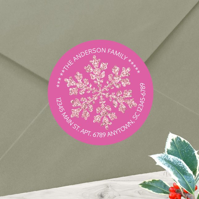 Adesivo Redondo Floco de Neve Berry Brilho Chic Rústico Personaliz (Fully customizable, these labels can be used as elegant envelope seals and return address labels)