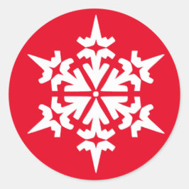 Adesivo Redondo Floco de neve branco - Fundo vermelho