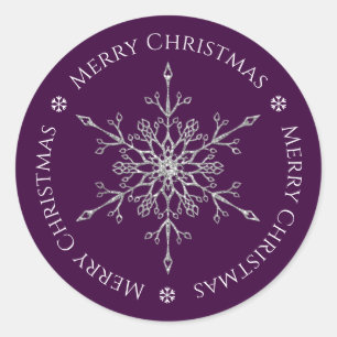 Adesivo Redondo Floco de Neve Brilhante Prateado Natal Roxo Alegre
