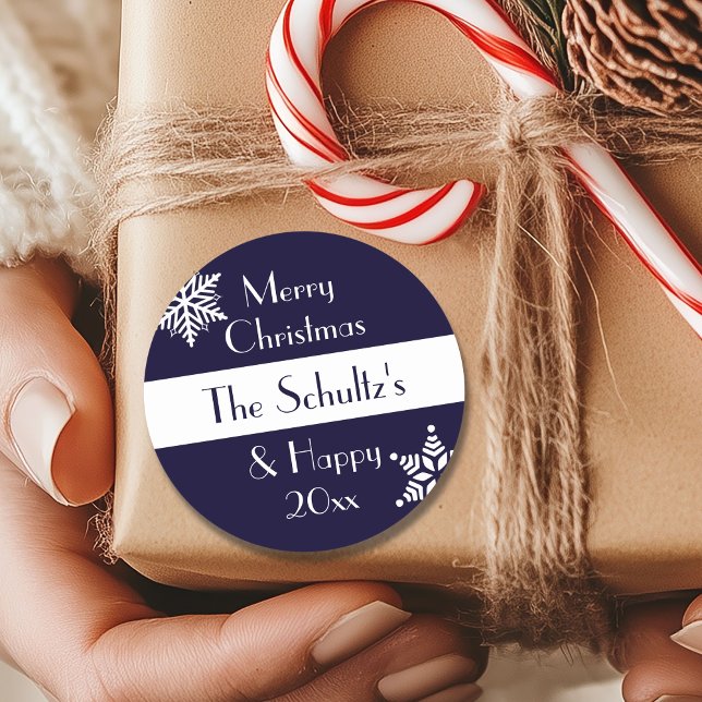 Adesivo Redondo Floco de Neve de Feliz Natal Personalizado (Criador carregado)