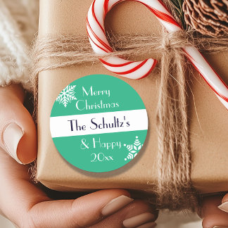 Adesivo Redondo Floco de Neve de Feliz Natal Personalizado