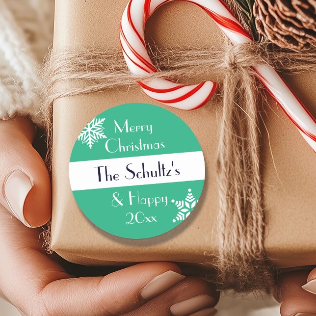 Adesivo Redondo Floco de Neve de Feliz Natal Personalizado (Criador carregado)