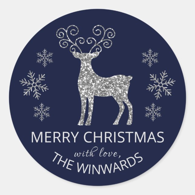 Adesivo Redondo Floco de neve de Natal brilhante e azul de Natal (Frente)