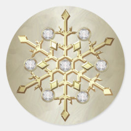 Adesivo Redondo Floco de neve de Natal de Diamond Dourado