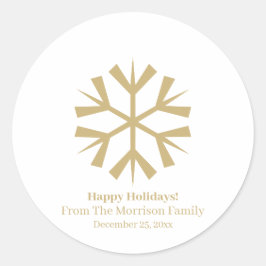 Adesivo Redondo Floco de neve de Natal dourado nome personalizado 