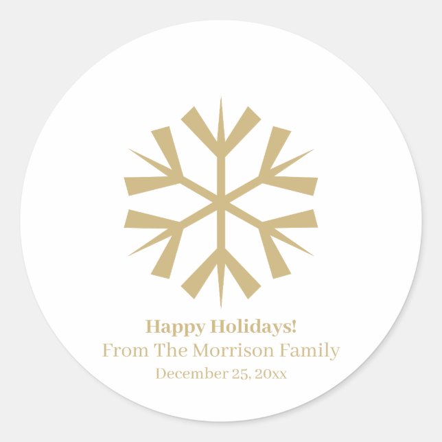 Adesivo Redondo Floco de neve de Natal dourado nome personalizado  (Frente)