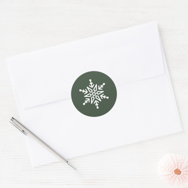 Adesivo Redondo Floco de Neve de Natal Envelope Verde Esmeralda Co (Envelope)